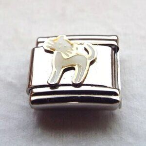 White enamel cat standing 9mm stainless steel italian charm bracelet link new